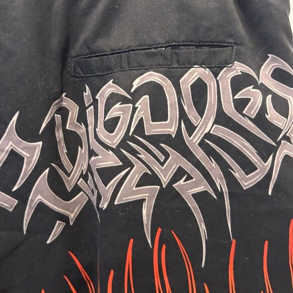 Vintage Y2k Big Dog Mens Board Shorts‎ Flames Black Size Large Baggy - Picture 7 of 10